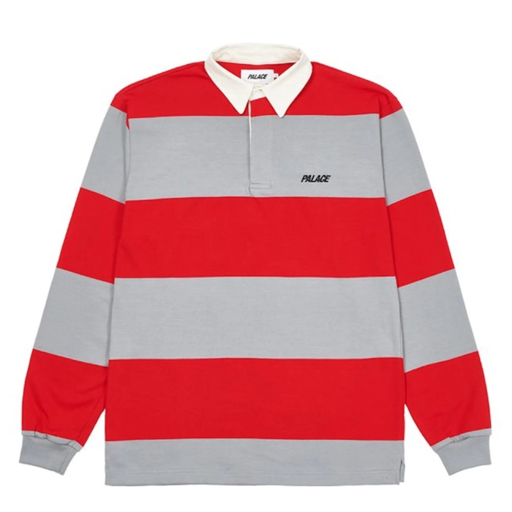 Palace Striped Rugby - Red/Grey, Worn/Used Small